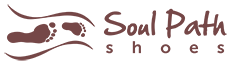 Logo for "Soul Path Shoes" featuring a stylized footprint and the brand name in a clear, earthy-toned font.